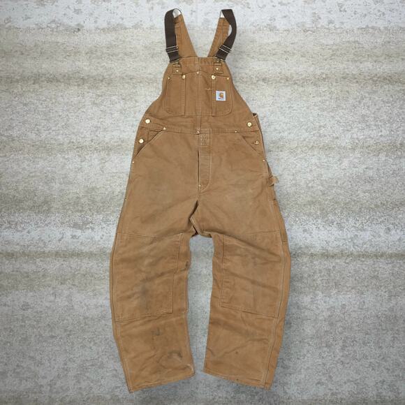 Vintage Carhartt Overalls Double Knees Baggy Wide Leg Tan Union Made in USA 90s - Picture 1 of 8